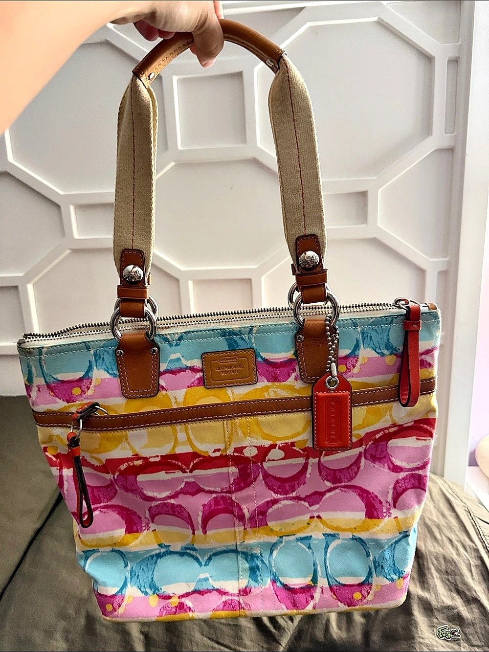 Coach Tote Pink & Blue Good